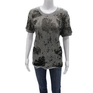 IRO Jeans Women Gray Cotton Tee Crewneck Short Sleeve Geometric Size M